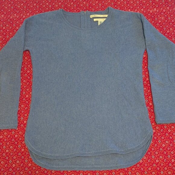 Max Studio 100% Cashmere 2 Ply Crewneck Pull Over Sweater Blue Back Zipper - Picture 6 of 6